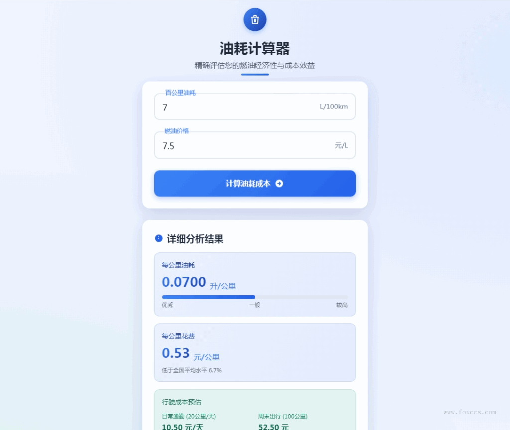 一款好看的油耗计算器HTML源码 - 狐狸资源网